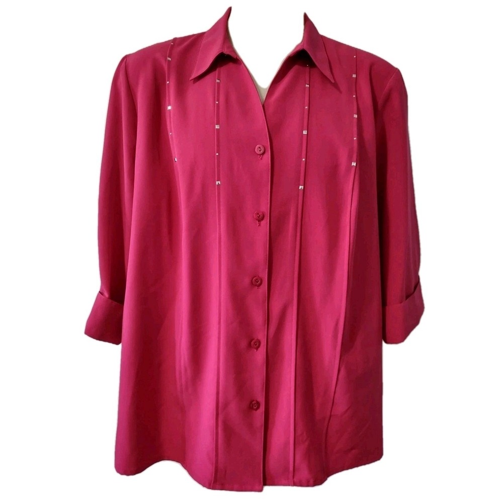 Maggie Barnes Tunic Women's Size 2X  22/24 Plus Embellished Magenta  3/4 Sleeves
